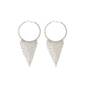 Large Crystal Fringe Hoop Drop Earrings in Silver Tone view 5