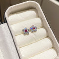 Pair of Metal Tone Blue and Pink Crystal Flower Stud Earrings view 7