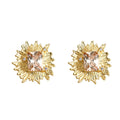 Gold Tone Champagne Rectangular Stone Sunburst Stud Earrings view 5