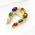 Rainbow Rhinestone Horseshoe Brooch Gold Multicolor Gem Pin view 3