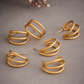 Triple Layer Lattice Texture C Hoop Earrings Gold Steel view 2