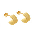 Small Triple Ridge C-Shaped Hoop Stud Earrings Gold Steel view 5