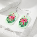 Gold Tone Rectangular Floral Print Acrylic Hook Earrings in Four Colors view 2