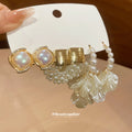Gold White Pearl Earring Trio Cushion Square Petal Styles view 3
