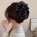 Satin Polka Dot Multi Layer Bow Hair Claw Clip Black White view 3