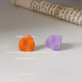 Matte Purple Orange Irregular Mismatched Stud Earrings view 4