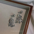 Silver Tone Gray Pearl And Layered Leaf Fringe Drop Stud Earrings view 1