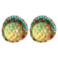 Gold Round Green Resin Cabochon Multicolor Crystal Studs view 5