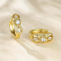 Gold Tone Triple Round Clear Stone Swirl Hoop Earrings view 3