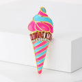 Pink Blue Enamel Ice Cream Cone Brooch Gold Rhinestone Pin view 1