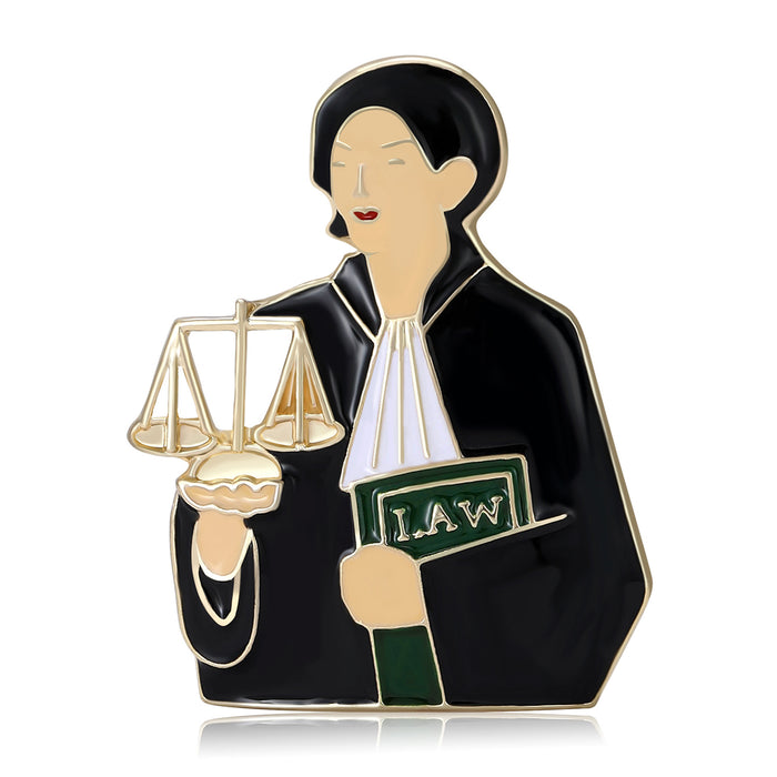 Black Enamel Lawyer Brooch Scales of Justice Law Book