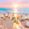 Mermaid Tail Dried Flower Earrings Gold Hooks Three Styles view 4