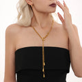 Gold Stainless Multi-Chain Lariat Necklace Teardrops view 2