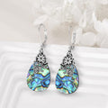 Silver Abalone Teardrop Lever Back Earrings Flower Butterfly view 2