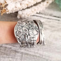 Antique Silver Embossed Floral Wide Wrap Open Ring view 2