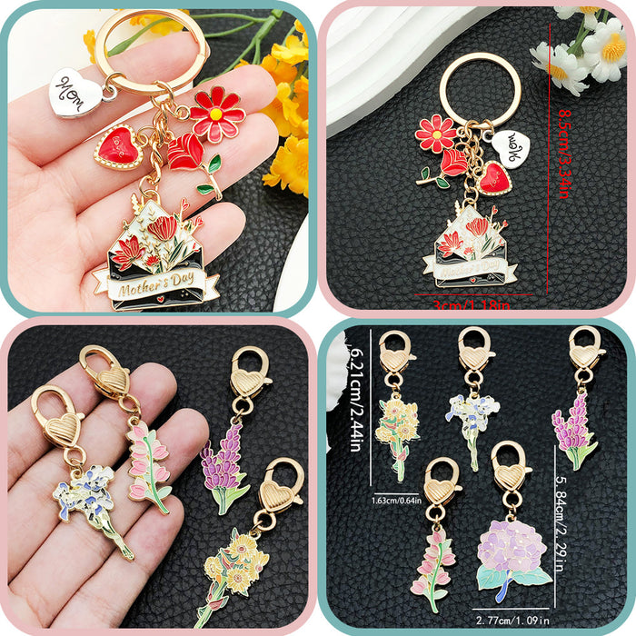 Twenty Colorful Floral Mother Theme Metal Keychain Designs