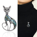 Silver Tone Cat Brooch With Shell Effect Body and Heart Tail view 2