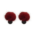 Faux Fur Double Ball Stud Earrings in Black Gray and Red view 5