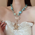 Blue Shell Chip Necklace Bracelet And Separate Multicolor Charm Necklace view 3