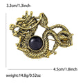 Antique Tone Double Dragon Brooch with Cabochon for Jackets, Coats, and Scarves view 6