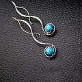 Silver-Tone Wave Drop Earrings with Blue Turquoise Bead, Brass view 3