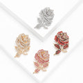 Crystal Rose Stem Brooch With Jeweled Leaves in Five Colorways view 1