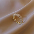 Gold Tone Chain Link Open Ring With A Row Of Clear Crystals view 6