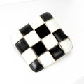 Black and White Enamel Checkerboard Square Metal Brooch view 2