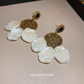 White Shell Floral and Pearl Drop Earrings Fashion Jewelry view 3