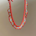 Layered Red Beaded Necklace With Blue And Gold Tone Fringe view 2