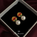 Gold Filigree Multicolor Cabochon Pearl Drop Earrings view 4