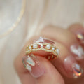 Silver Tone Pearl Like Openwork Ring And Wide Clear Crystal Cluster Ring view 3