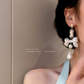 White Bow Baroque Pearl Drop Statement Earrings Pair view 4