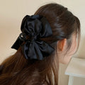 Black Satin Fabric Bow Hair Claw Clip Plastic Base view 3