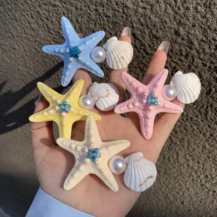 Starfish Shell Pearl Hair Clips Purple Blue Mint Green