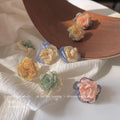Fabric Camellia Flower Stud Earrings Three Color Styles view 2