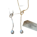 Long Bar and Pearl Drop Pendant Necklace Statement Fashion Jewelry view 5