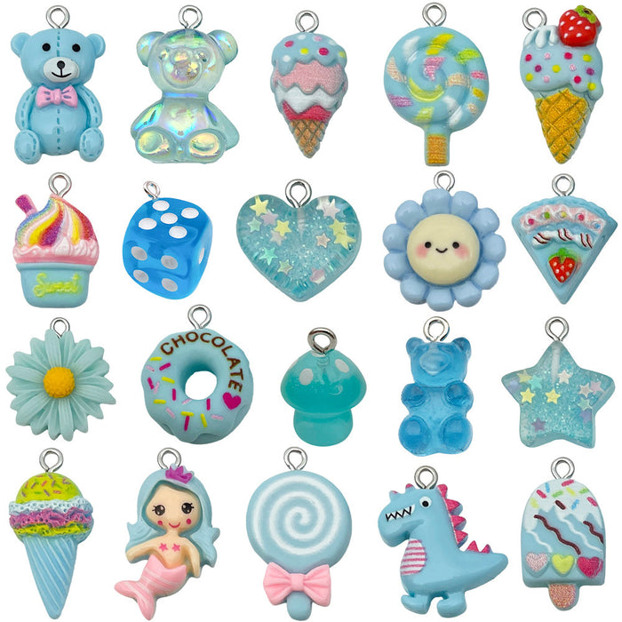 Blue Bear and Heart Glossy Charms with 39 Listed Options