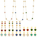 Heart Glass Stone Earrings Long Necklace Color Set view 5