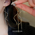 Silver Tone Wavy Threader Drop Earrings Jewelry Accessories view 1