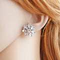 Silver Tone Marquise Stone Floral Cluster Stud Earrings view 5