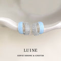 Light Blue Enamel Crystal Pave Half Hoop Stud Earrings view 4
