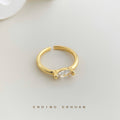 Gold Open Adjustable Ring Marquise Clear Zircon Band view 3