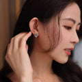 Silver Tone Green Square Crystal Floral Stud Earrings view 3