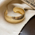 Engraved Floral Metal Open Cuff Bracelet Gold Silver Finish view 4