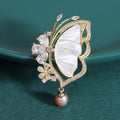 White Shell Butterfly Brooch with Pearl Drop Decorative Clothing Pin view 3