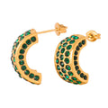 C-Shape Pave Crystal Hoop Stud Earrings Gold Steel Tones view 5