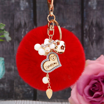 Heart Charm Round Pom Keychains in Twelve Pictured Colors