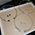 Teardrop Crystal Open Collar Necklace Earring Sets Silver view 3