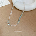 Silver Layered Aqua Crystal Bead Teardrop Necklace view 4